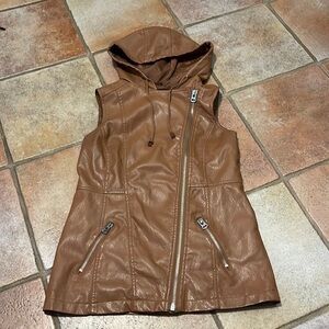 Miss London, faux, leather, hooded Moto vest